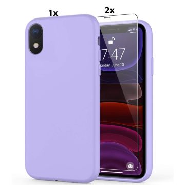Hoesje Geschikt voor iPhone XR Soft Nano siliconen Gel Lila Paars Hoesje Met 2X Glazen screenprotector