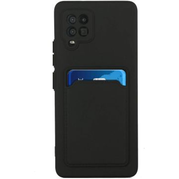 Samsung A02S Hoesje met pasjeshouder Zwart - Samsung Galaxy A02s hoesje Soft silicone colour case met kaarthouder