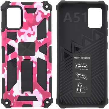 Samsung Galaxy A71 (4G) Hoesje - Rugged Extreme Backcover Camouflage met Kickstand - Pink