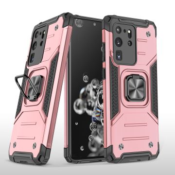 Samsung S20 Ultra Hoesje - Heavy Duty Armor hoesje Rose Goud - Galaxy S20 Ultra silicone TPU hybride hoesje Kickstand ringhouder met Magnetisch Auto Mount