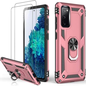 Samsung A53 Hoesje Anti-Shock Hybrid Armor hoesje Rose Goud - Samsung Galaxy A53 5G kickstand Ring houder TPU backcover hoesje - met screenprotector Galaxy A53 5G - 2 pack