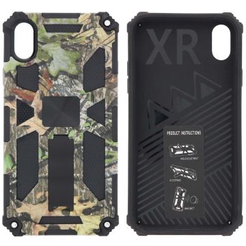 Hoesje Geschikt voor iPhone XR Hoesje - Rugged Extreme Backcover Blaadjes Camouflage met Kickstand - Groen