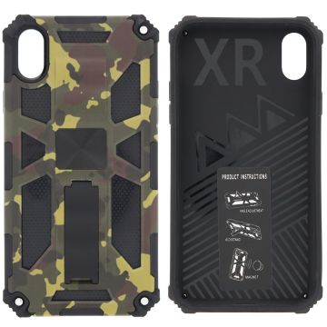 Hoesje Geschikt voor iPhone XR Hoesje - Rugged Extreme Backcover Army Camouflage met Kickstand - Groen