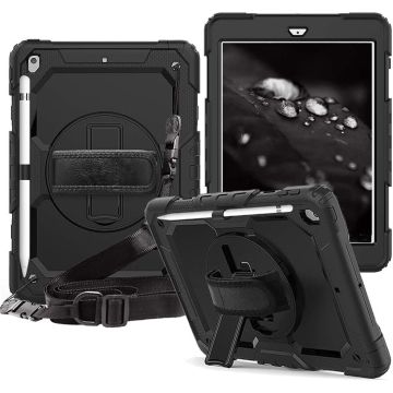 Apple iPad 2017 / 2018 Hoes Kids case - iPad 9.7 2017 / 2018 Robuuste Hybridee hoesje Armor cover met Handband - Zwart