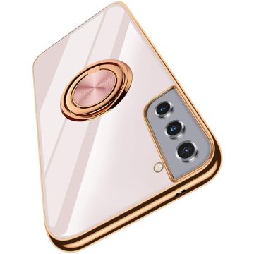 Samsung S20 hoesje silicone - S20 case - Samsung s20 hoesje anti shock met Ringhouder - Samsung Galaxy S20 Hoesje Transparant / Goud