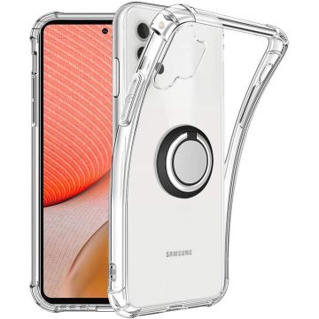 Samsung A32 hoesje Luxe Anti shock- Galaxy A32 5G silicone Backcover Clear case - Samsung Galaxy A32 5G hoesje met Ring houder / Ring vinger houder / standaard