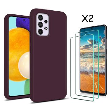 Samsung A53 hoesje silicone soft cover Wine Rood - Samsung Galaxy A53 5G Silicone colour hoesje - Galaxy A53 case Liquid Nano Silicone cover - A53 Screenprotector 2 pack