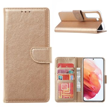 Samsung S22 Hoesje BookCase Goud - Samsung Galaxy s22 hoesje wallet case - Hoesje Samsung S22 bookcase - Galaxy S22 portemonnee hoesje book case cover