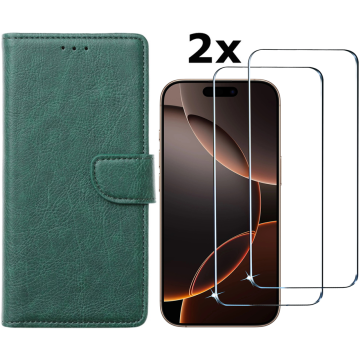 Hoesje Geschikt voor iPhone 16 Pro Max hoesje bookcase met 2 stuks screenprotectors – Groen