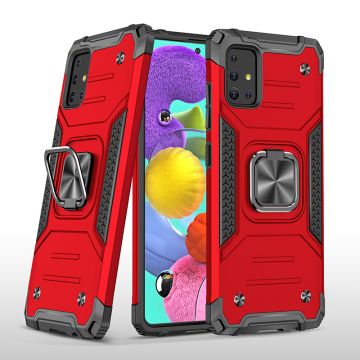 Samsung A51 Hoesje - Heavy Duty Armor hoesje Rood - Galaxy A51 silicone TPU hybride hoesje Kickstand ringhouder met Magnetisch Auto Mount