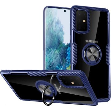 Samsung Galaxy S20 Plus Luxe Back Hoesje & Metalen Ring houder - Blauw