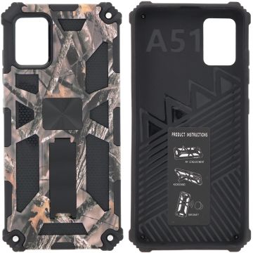 Samsung Galaxy A71 (4G) Hoesje - Rugged Extreme Backcover Takjes Camouflage met Kickstand - Grijs
