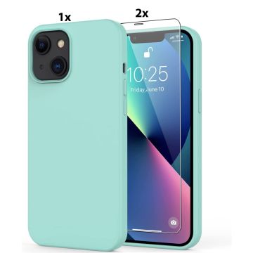 Hoesje Geschikt voor iPhone 11 Pro Hoesje Soft Nano Silicone Backcover Gel Turqoise Met 2x Glazen screenprotector
