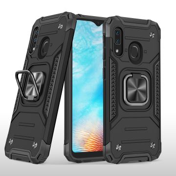 Samsung A01 Core Hoesje - Heavy Duty Armor hoesje Zwart - Galaxy A01 Core silicone TPU hybride hoesje Kickstand ringhouder met Magnetisch Auto Mount