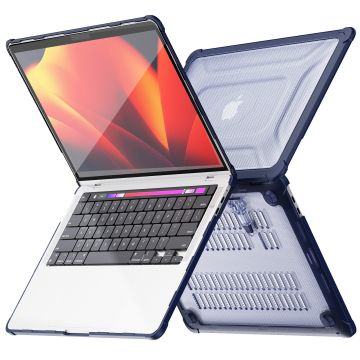 Hoes Geschikt voor Macbook New Pro 13 inch Hoes Donker Blauw shockproof heavy duty hoesje - Macbook Pro M1/ M2  2022 2021 A2338 A2289 A2251 A2159 A1989 A1706 M2 case met Opvouwbare kickstand hoes hardcover