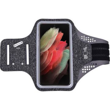 Hoesje Geschikt voor Samsung Galaxy S21 Ultra hardloop telefoonhouder – armband - sportband - van stof - Zwart