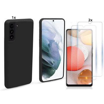 Samsung Galaxy S21 Plus Hoesje Soft Nano Silicone Backcover Gel Zwart Met 2x Glazen Screenprotector