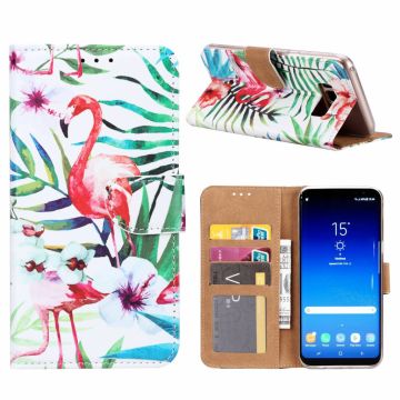Samsung Galaxy S8+(Plus) Tropische Flamingo Design Booktype Kunstleer Hoesje Met Pasjesruimte