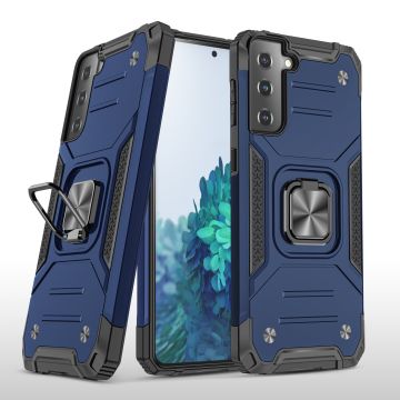 Samsung S21 Plus Hoesje - Heavy Duty Armor hoesje Blauw - Galaxy S21 Plus silicone TPU hybride hoesje Kickstand ringhouder met Magnetisch Auto Mount