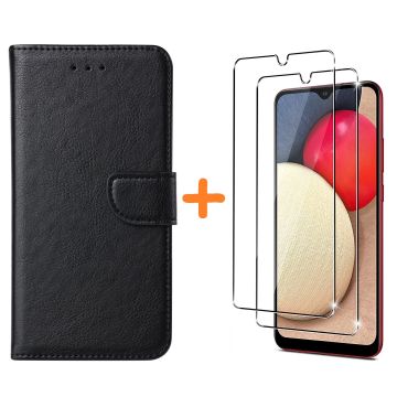 Samsung A03S hoesje - bookcase Zwart - Galaxy A03S wallet case portemonnee hoesje - A03S Hoesje book cover hoesjes Samsung A03s screenprotector / 2X Beschermglas