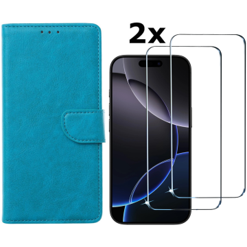 Hoesje Geschikt voor iPhone 16 Pro hoesje bookcase met 2 stuks screenprotectors – Blauw