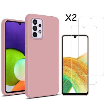 Samsung A33 hoesje silicone soft cover Licht roze - Samsung Galaxy A33 5G Silicone colour hoesje - Galaxy A33 case Liquid Nano Silicone cover - A33 Screenprotector 2 pack