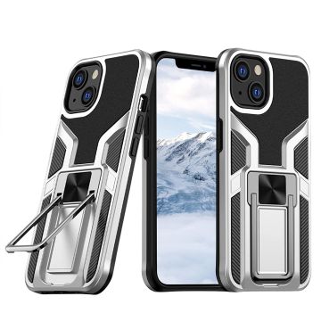 Hoesje Geschikt voor iPhone 13 Pro Max – Schokbestendig Ultra Slim Soft TPU Cover met kicktand Ringhouder – Zilver