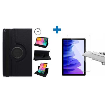 Samsung Galaxy Tab A7 Hoes - (2020/2022) - 360 graden draaibaar case - Zwart + screenprotector gehard glas