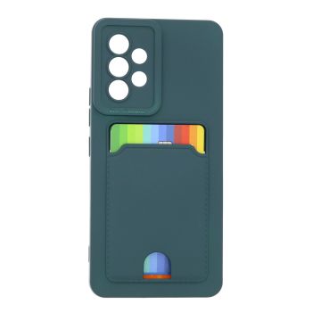 Samsung A53 Hoesje met pasjeshouder Donkergroen - Samsung Galaxy A53 5G hoesje Soft silicone colour case met kaarthouder