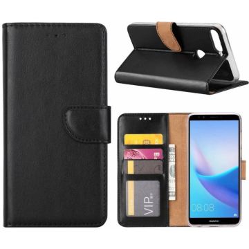 Hoesje met opbergvakjes voor Huawei Y7 Prime (2018) portemonnee hoesje Zwart
