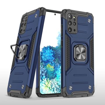 Samsung S20 Plus Hoesje - Heavy Duty Armor hoesje Blauw - Galaxy S20 Plus silicone TPU hybride hoesje Kickstand ringhouder met Magnetisch Auto Mount