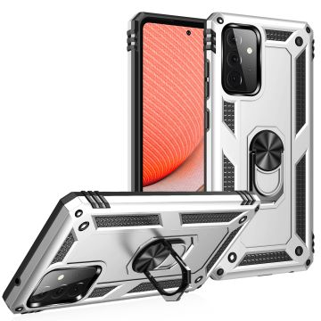 Samsung A72 Hoesje - Galaxy A72 Zliver hoesje Anti-Shock Hybrid Armor case Ring houder TPU backcover met kickstand