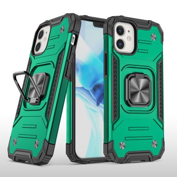 Hoesje Geschikt voor iPhone 12 - Heavy Duty Armor hoesje Met Kickstand ringhouder – Groen