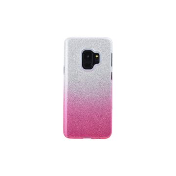 Ntech Samsung Galaxy S9 - Glamour Glitter Dual Layer Back Cover TPU Hoesje - Zilver & Roze