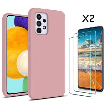Samsung A53 hoesje silicone soft cover Licht Rose - Samsung Galaxy A53 5G Silicone colour hoesje - Galaxy A53 case Liquid Nano Silicone cover - A53 Screenprotector 2 pack