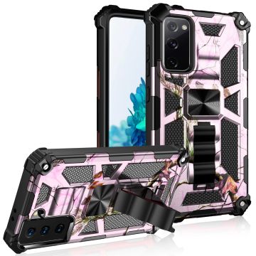 Samsung S20 hoesje armor case Heavy Duty Shockproof Military Grade - Samsung Galaxy S20 hoesje kickstand cover Camouflage / Pink