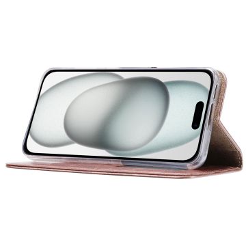 Hoesje Geschikt voor iPhone 15 hoesje bookcase met 2x screenprotector – Goud