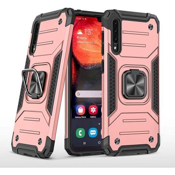 Samsung A50 Hoesje - Heavy Duty Armor hoesje Rose Goud - Galaxy A50 silicone TPU 360-Degree hybride hoesje Kickstand ringhouder met Magnetisch Auto Mount