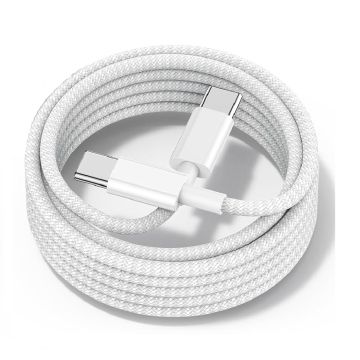 Ntech USB C naar USB C Kabel -1 meter wit - Nylon Snellader & Datasynchronisatie - Oplaadkabel voor o.a. Geschikt voor iPhone 15 / 15 Pro/ 15 Pro Max