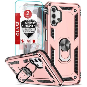 Samsung A13 4G Hoesje Hybrid Armor case Rose Goud - Samsung Galaxy A13 4G hoesje kickstand Ring houder TPU backcover Anti-Shock hoesje - met screenprotector Galaxy A13 4G - 2 pack