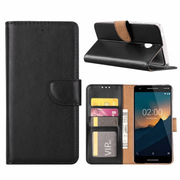 Nokia 2.1 Booktype Kunstleer Hoesje Met Pasjesruimte Zwart