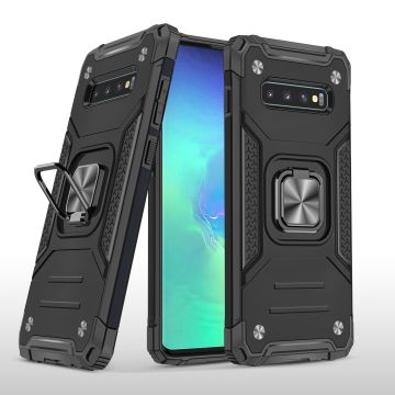 Samsung S10 Hoesje - Heavy Duty Armor hoesje Zwart - Galaxy S10 silicone TPU 360-Degree hybride hoesje Kickstand ringhouder met Magnetisch Auto Mount