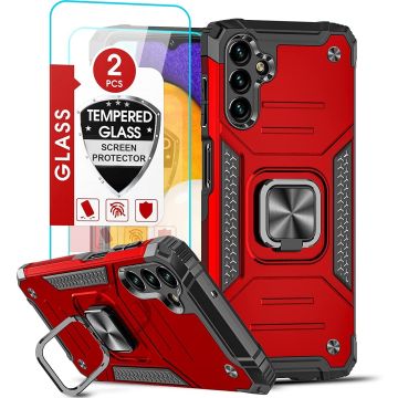 Samsung Galaxy A13 5G / A04s Hoesje – Ring houder - Magnetisch Auto Mount – Met 2x screenprotector – gehard glas – Rood
