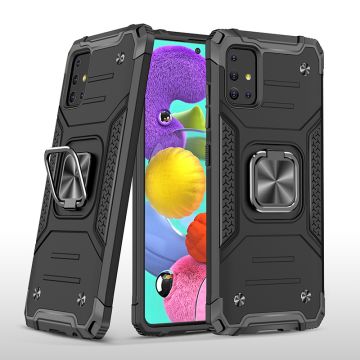 Samsung A51 Hoesje - Heavy Duty Armor hoesje Zwart - Galaxy A51 silicone TPU hybride hoesje Kickstand ringhouder met Magnetisch Auto Mount
