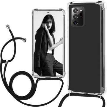Samsung Note 20 Hoesje met Koord transparant silicone case - Galaxy Note 20 Koord hoesje draagkoord TPU backcover - Zwart