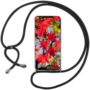 Samsung A32 Hoesje transparant silicone met Koord - Samsung Galaxy A32 5G hoesje met koord - hoesje Galaxy A32 5G met koord draagkoord TPU backcover - Zwart