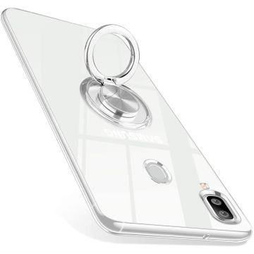 Samsung Galaxy A20E Hoesje - Galaxy A10E Hoesje Luxe Back Metalen Ring houder - Transparant