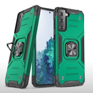 Samsung S21 Plus Hoesje - Heavy Duty Armor hoesje Groen - Galaxy S21 Plus silicone TPU hybride hoesje Kickstand ringhouder met Magnetisch Auto Mount