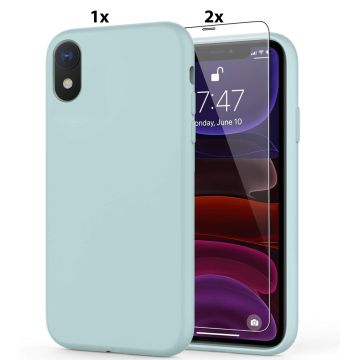 Hoesje Geschikt voor iPhone X / XS Soft Nano siliconen Gel Mint Groen Hoesje Met 2X Glazen screenprotector