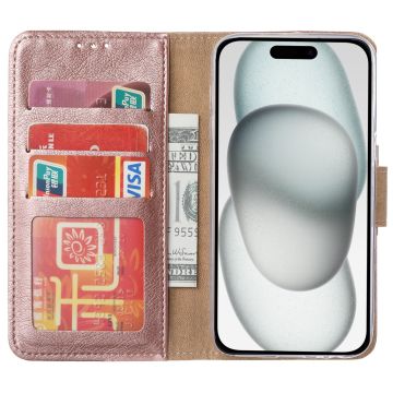 Hoesje Geschikt voor iPhone 15 hoesje bookcase met 2x screenprotector – Rosegoud
